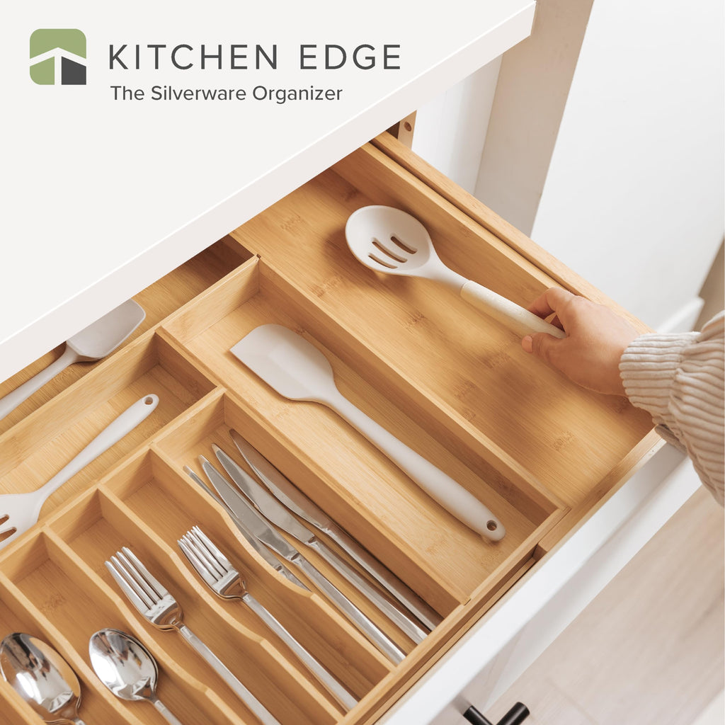 KitchenEdge Silverware & Utensil Drawer Organizer, 16-28 in, Bamboo