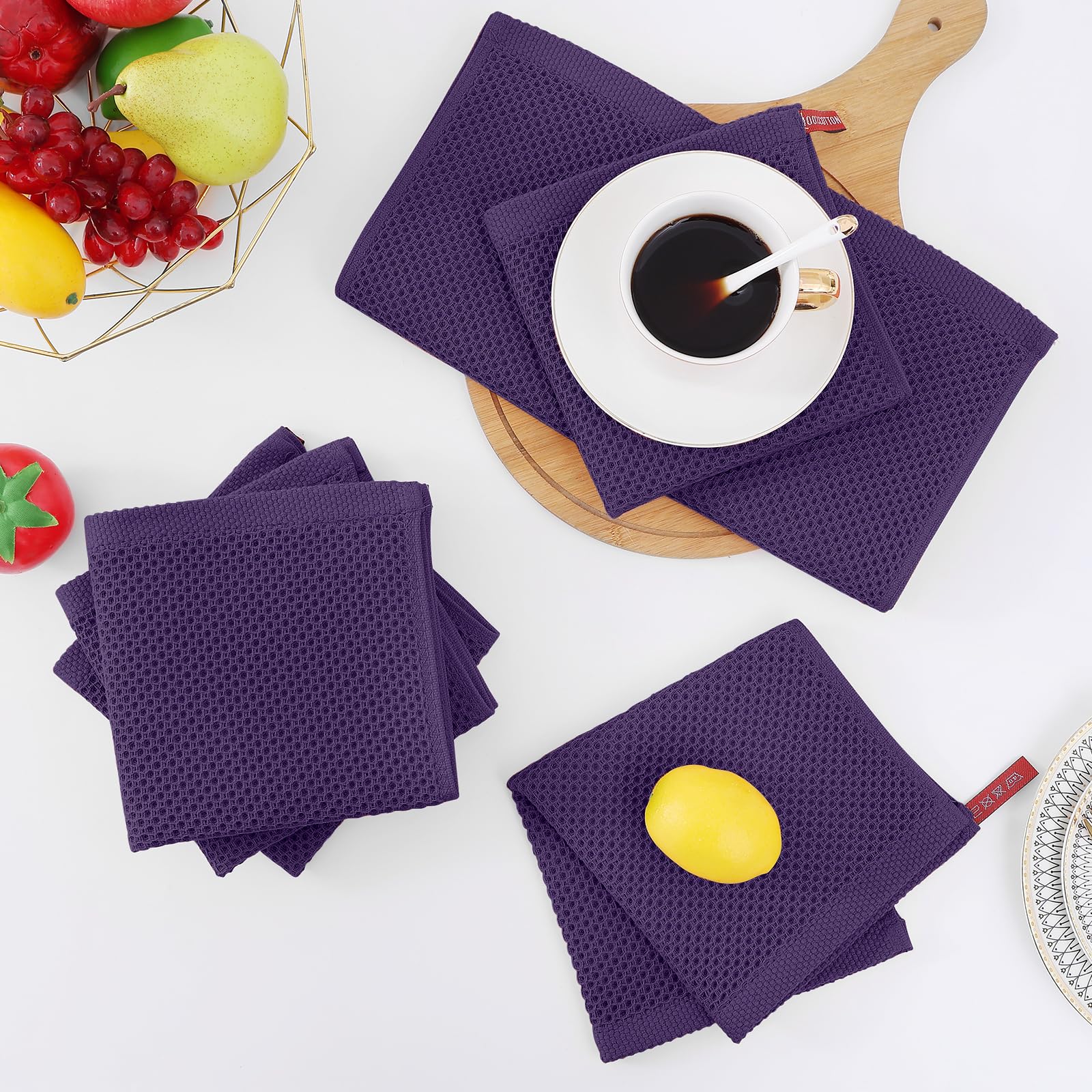 Homaxy 100% Cotton Waffle Weave Kitchen Dish Cloths, Ultra Soft Absorbent Quick Drying Dish Towels, 12 x 12 Inches, 12-Pack, Eggplant