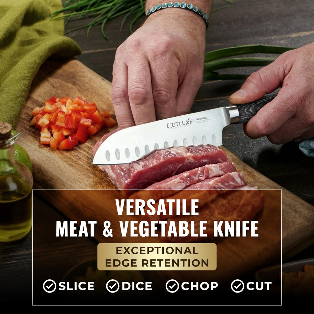 Cutluxe Santoku Knife, 5" Japanese Meat & Vegetable Knife for Chopping