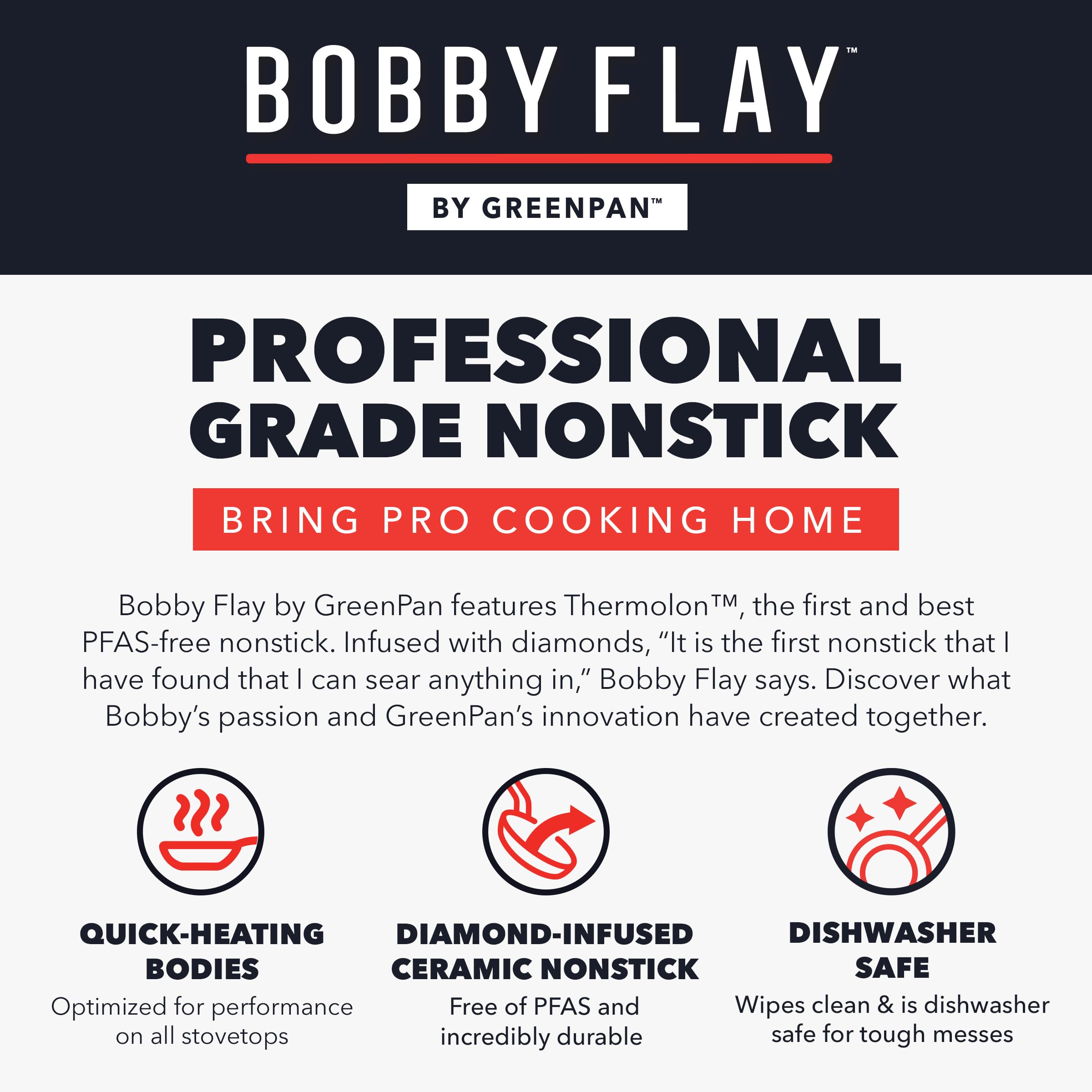 GreenPan x Bobby Flay 10" Diamond Ceramic Nonstick Frying Pan, Graphite