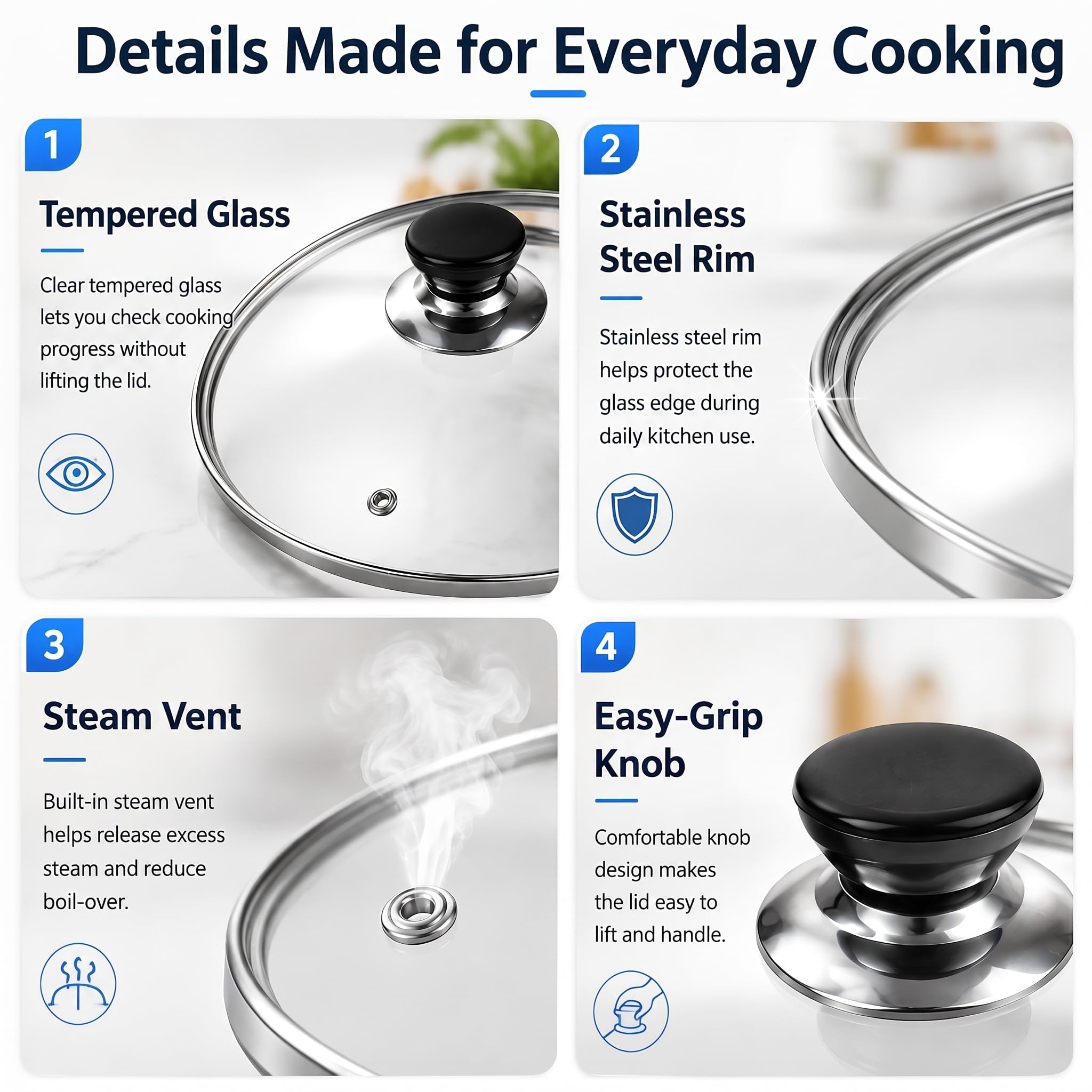 Vortihive 10.25" Pan Lid, Round Tempered Glass Pan Cover with Steam Vent