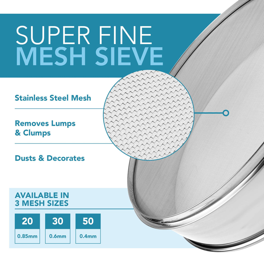 Vollum Stainless Steel Flour Sifter Fine Mesh Round Baking Sieve