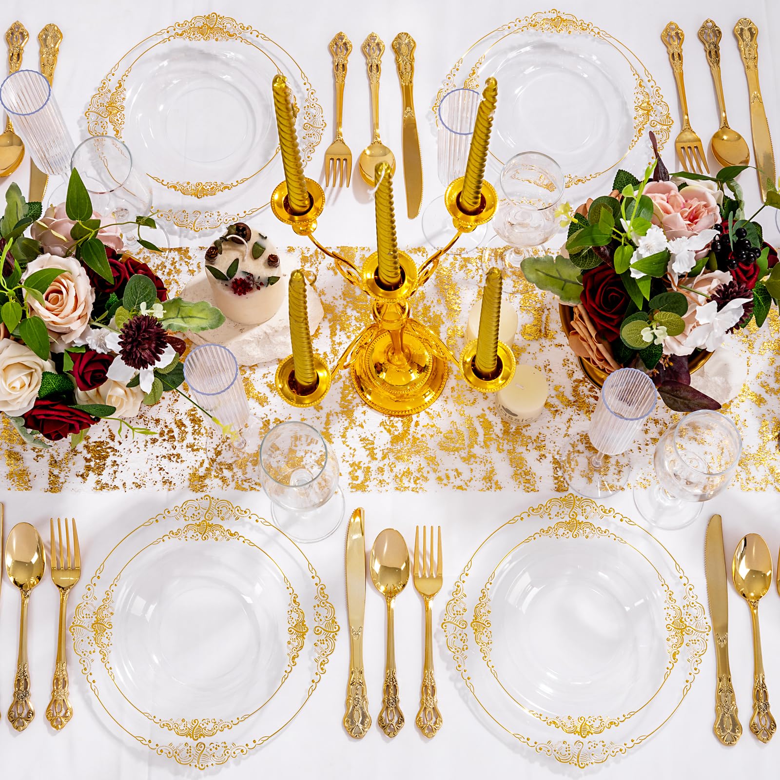Joyido 100PCS Clear Gold Plastic Bowls - 12 oz Clear Disposable Salad Bowls - Heavy Duty Disposable Soup Bowl - Fancy Plastic Ice Cream Bowl for Weddings, Parties, Dinners, Picnics,