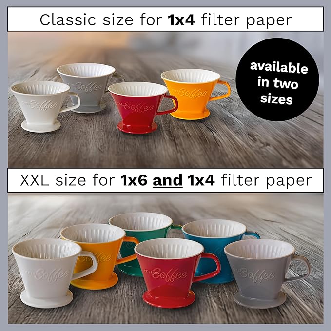 Creano XXL Porcelain Coffee Dripper Stone Grey - Ceramic Cone Brewer - Pour Over Coffee Maker - Filter Size 4 - huge and heavy quality 800gr/28oz - 6 Colours availeble