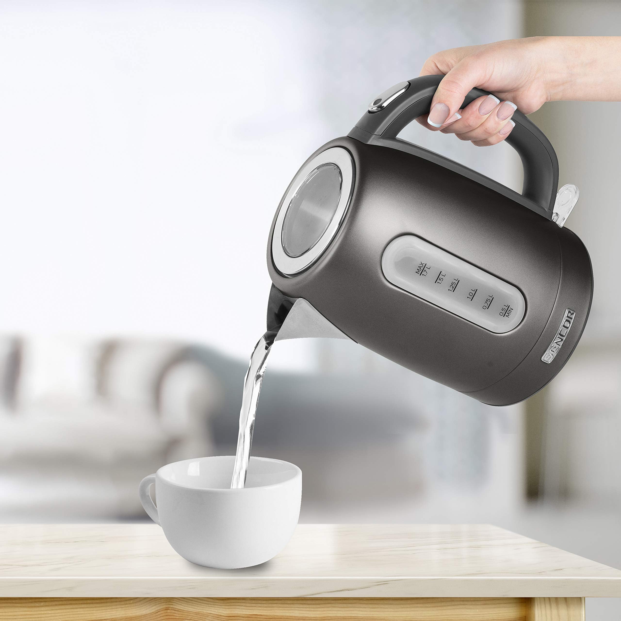 Sencor SWK1778BK 1.7L Stainless Steel Electric Kettle with Lid Safety Lock, Black
