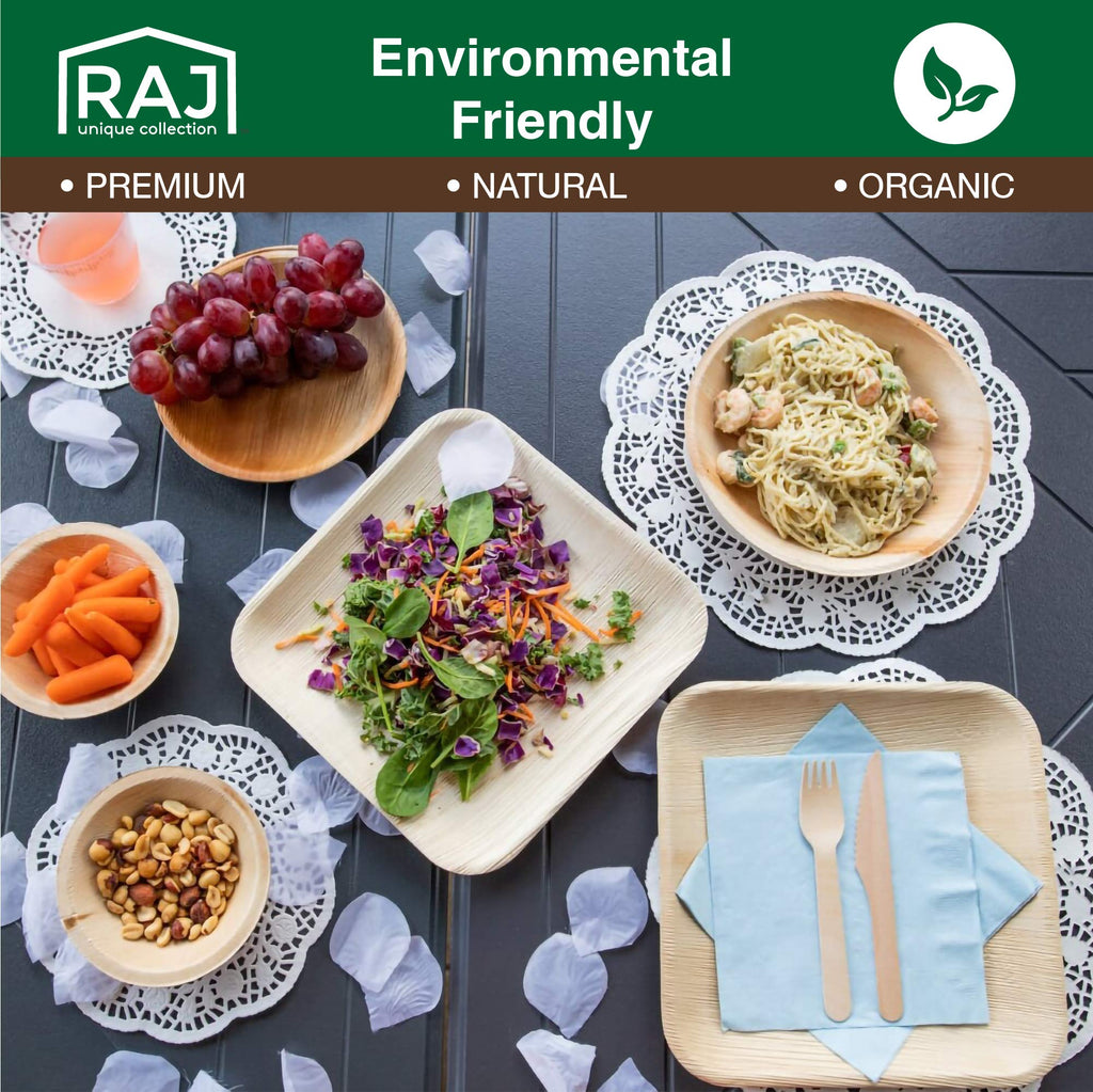 Raj Palm Leaf Disposable Heavy Duty 4" Square Bowls 400 Pack