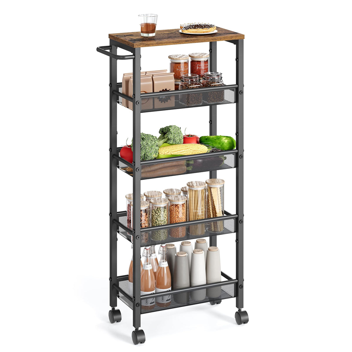 VASAGLE 5-Tier Slim Rolling Storage cart with Wheels, 5.1 Inches, Metal