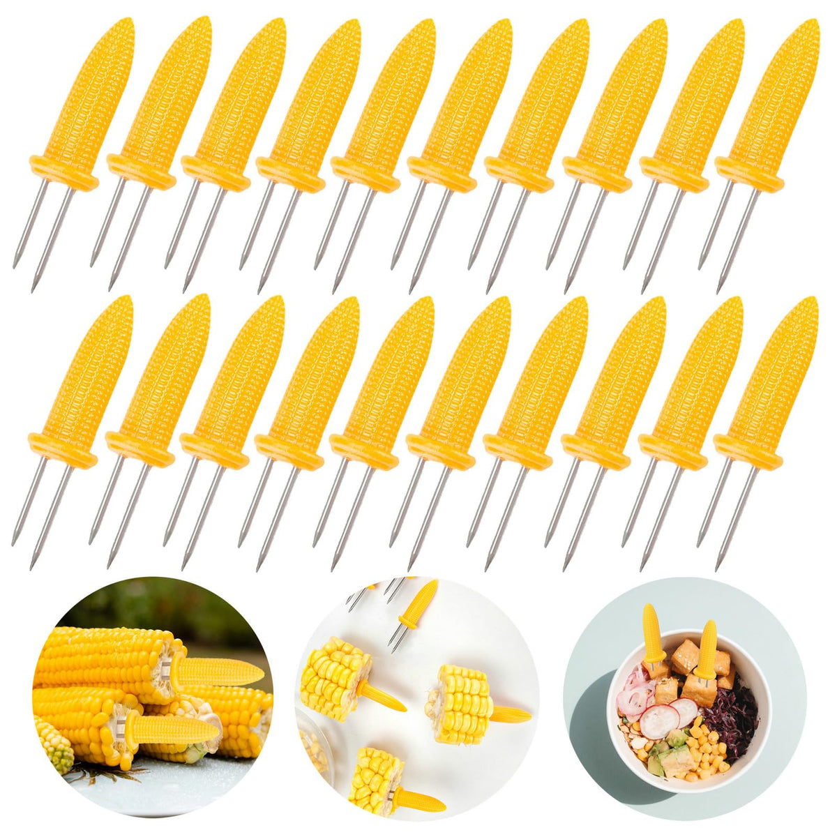PEOUWNES Stainless Steel Corn Holders - 8 Pack with Wooden Handle, Perfect for Grilling, Roasting, and BBQ
