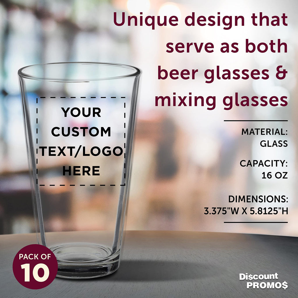 Libbey Pint Glass 16 oz. Set of 10, Bulk Pack - Beer Glasses, Heavy Duty Drinkware - Red