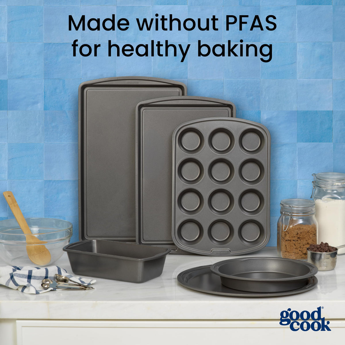 GoodCook Set of 2 Nonstick Steel 13" x 9" Cake Baking Pans with Covers, Gray