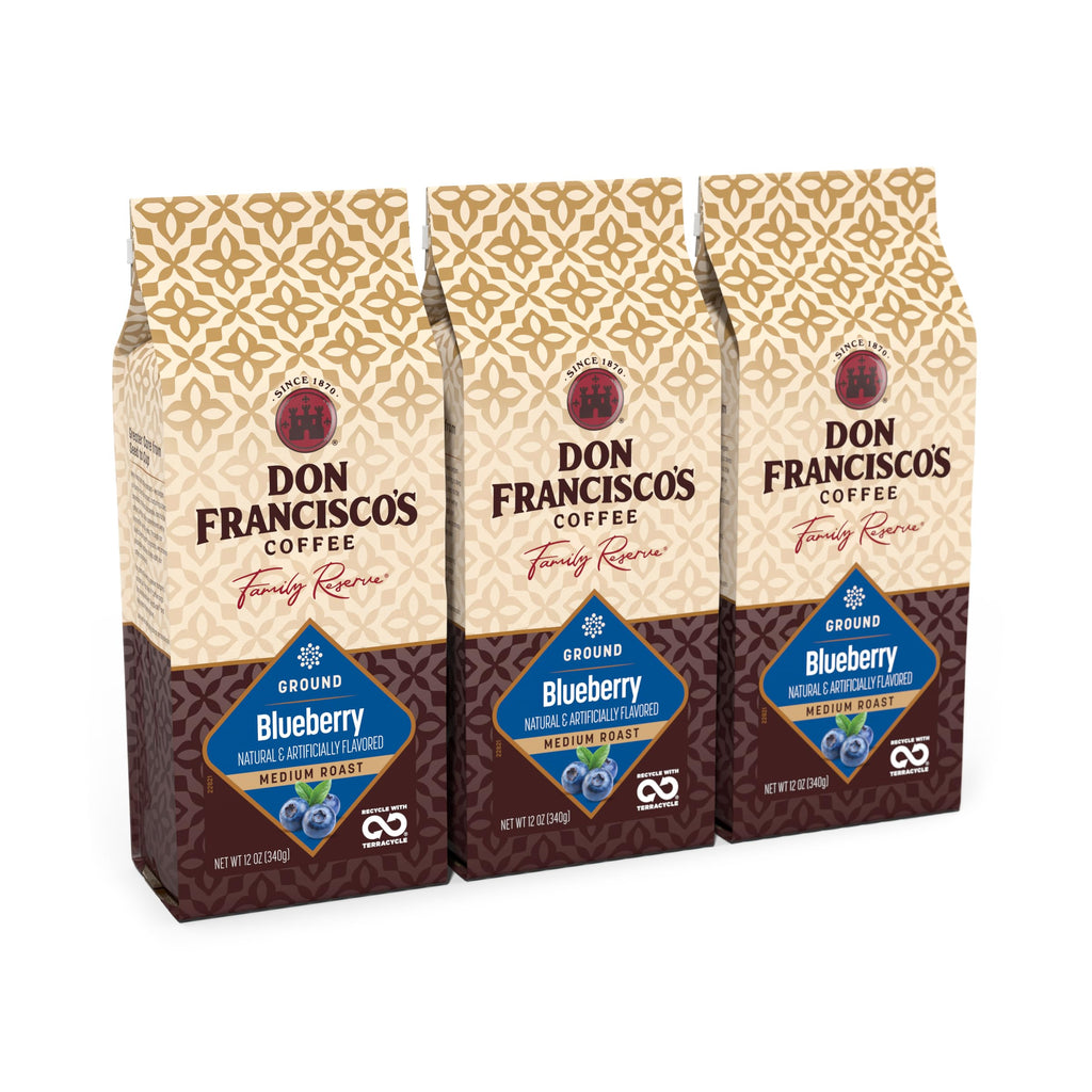 Don Francisco's Blueberry Ground Coffee, Medium Roast – 100% Arabica, Flavored Coffee, 3-Pack of 12 oz Bags