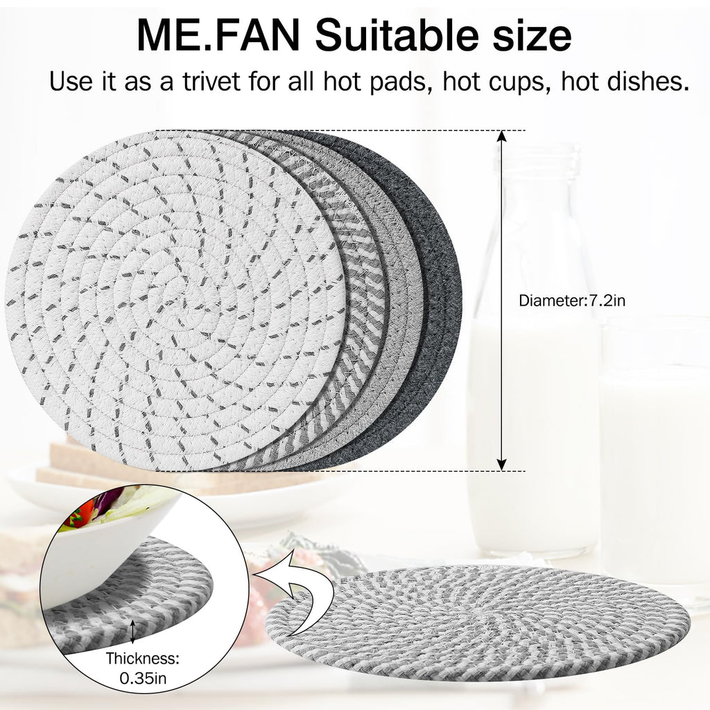 ME.FAN 7 Inch Trivets/Potholders 4 Set Cotton Thread Weave Trivets for Pots and Pans - Large Coasters/Hot Pads to Protect Desktop & Countertop - Mix 1
