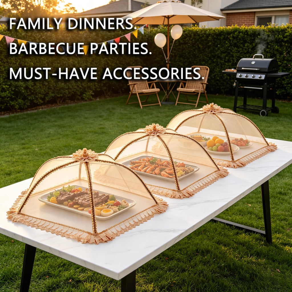 Procraan 3-Pack Extra Large Food Cover, 32"x32" Pop-Up Food Nets, Mesh Food Covers Tent Umbrella for Outdoors, Screen Tents, Parties Picnics, BBQs, Reusable and Collapsible Food Tents