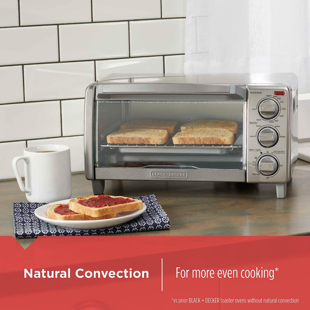 BLACK+DECKER 4-Slice Toaster Oven with Natural Convection, Stainless Steel, TO1760SS (TO1760SST-1)