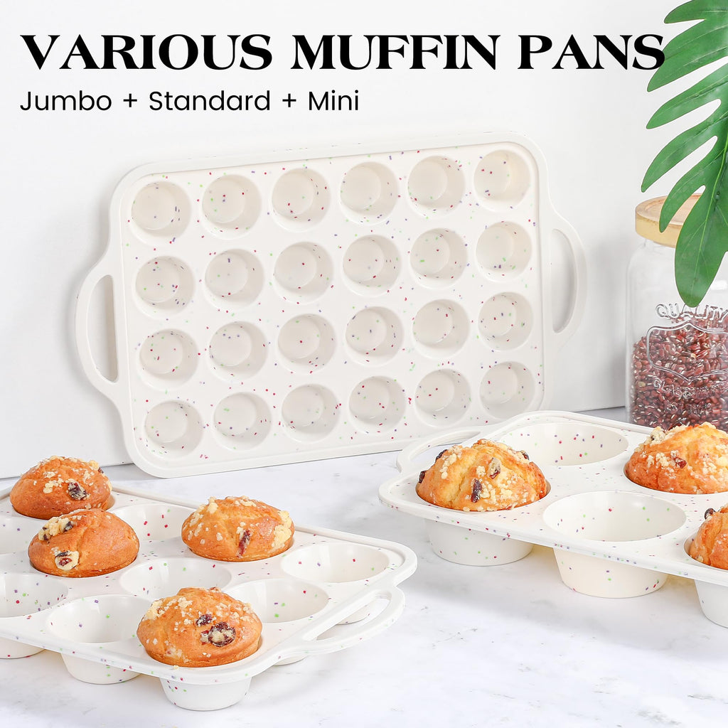 AOTASO 2 Pcs Jumbo Muffin Pan with Metal Frame Nonstick 6 Cup Extra Large Silicone Cupcake Pan for Baking, Deep Jumbo Muffin Tray for Egg Bites Muffins, Confetti Color Cream Gifts for Mom Home Baker