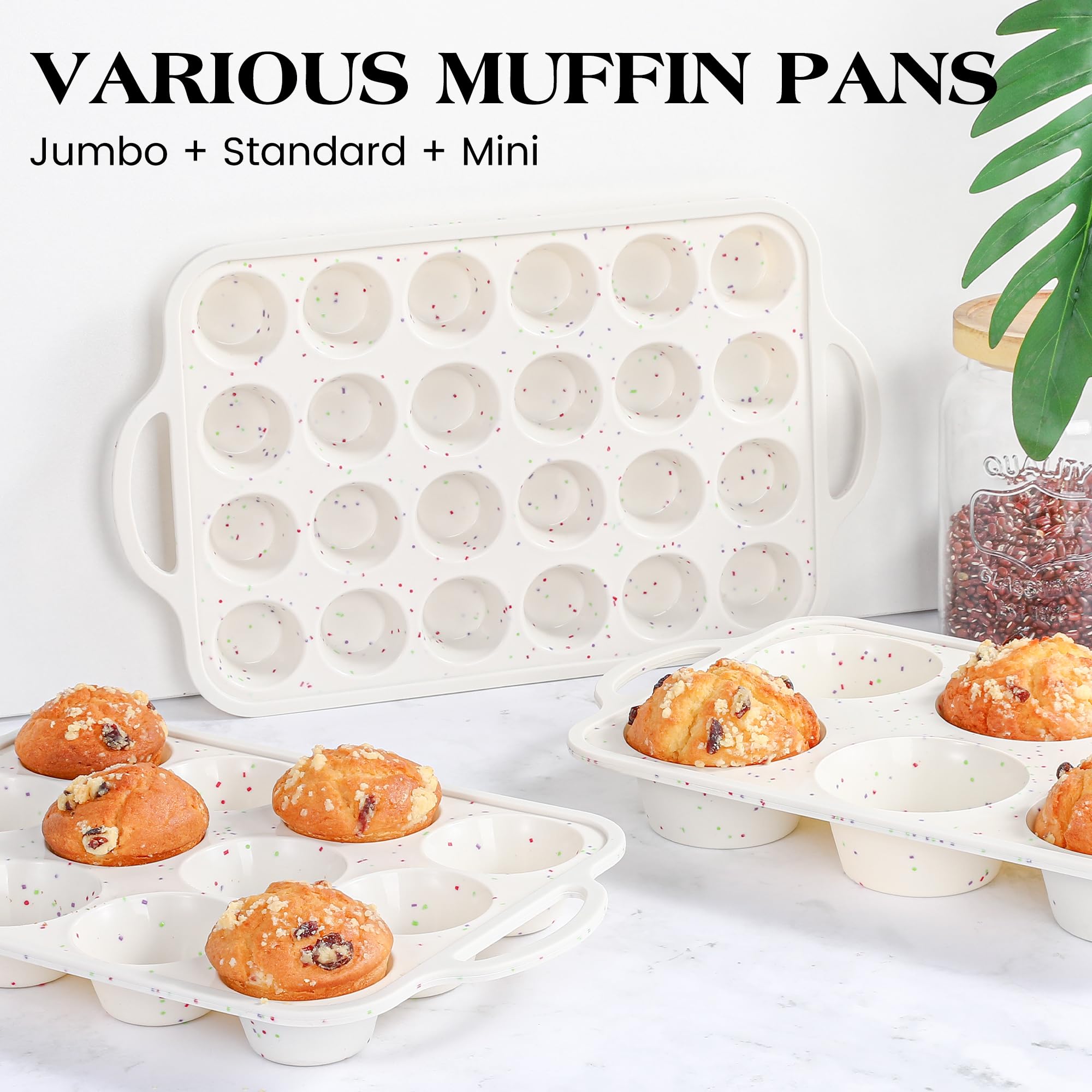 AOTASO 2 Pcs Jumbo Muffin Pan with Metal Frame Nonstick 6 Cup Extra Large Silicone Cupcake Pan for Baking, Deep Jumbo Muffin Tray for Egg Bites Muffins, Confetti Color Cream Gifts for Mom Home Baker