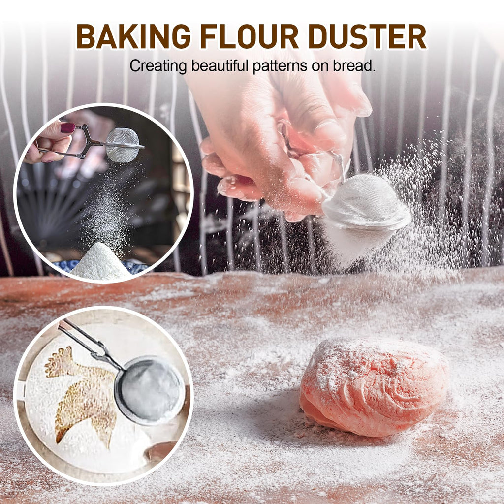 Banneton Bread Proofing Basket, Sourdough Starter Kit, 9" Round Sourdough Bread Baking Supplies with Dough Whisk, Bread Lame, Brush, Scrapers, Flour Duster & Stencils, Bread Making Tools Gift Set