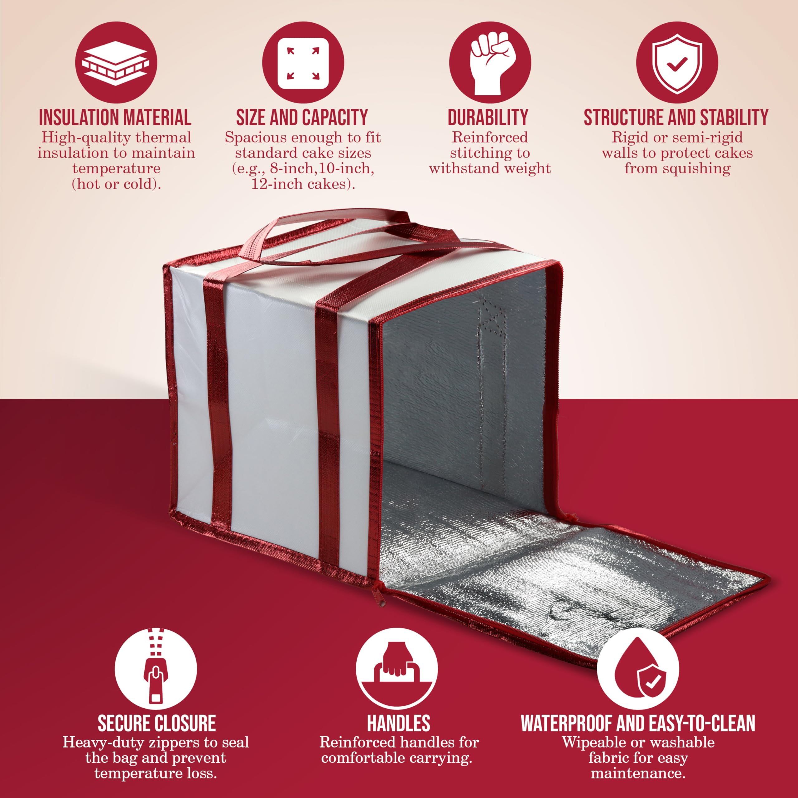 Cakebon 10" Cake Box Drum Insulated Bag White Round Wrapped 1Pack