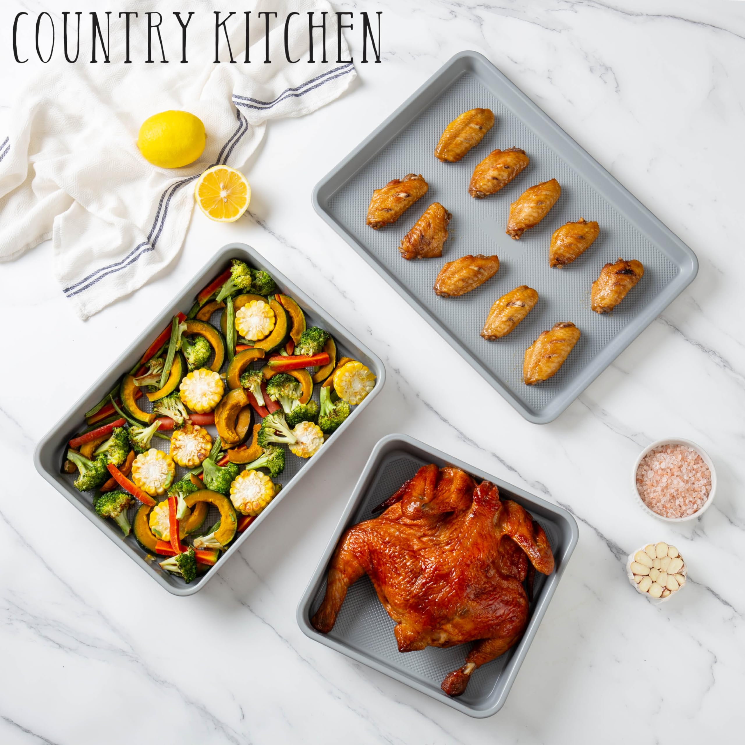 Country Kitchen Nonstick Stackable Bakeware Set - Durable, Easy Release Baking Set, Black, 6 Pcs