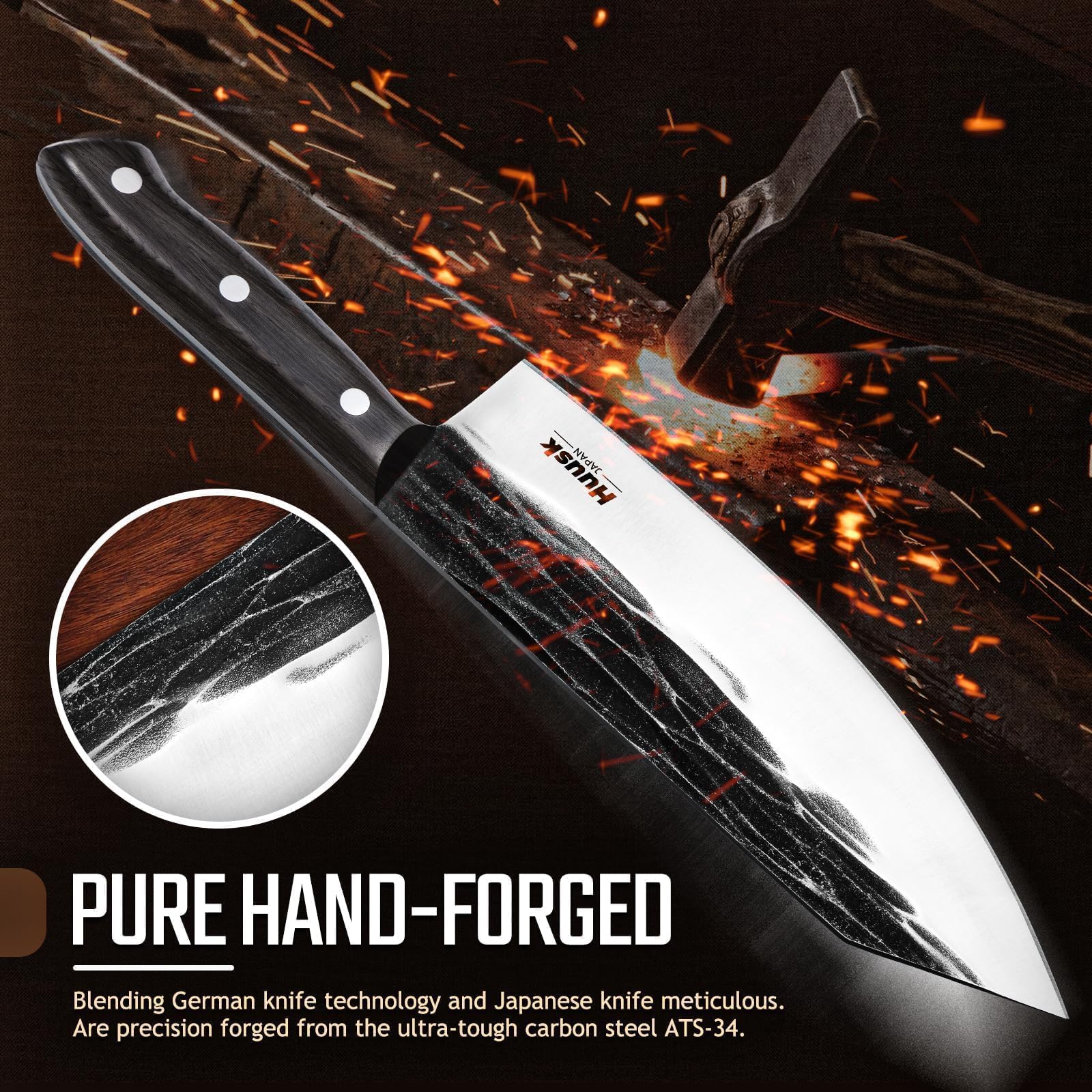 Huusk Japanese Cooking Knife, Butcher Knives for Meat Cutting