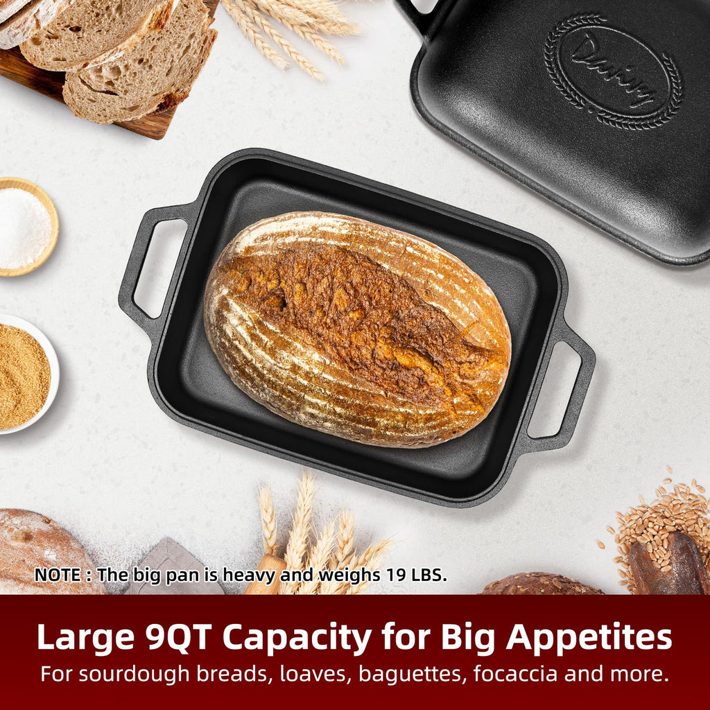 Davivy 9QT Large Dutch Oven for Sourdough Bread with Silicone Baking Mat, 12.3" x 9.2", Non-stick Cast Iron Sourdough Loaf Pan, Cast Iron Sourdough Baking Pan Large Capacity, Matte Black