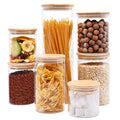 SHOWIN Glass Food Storage Jars, Glass Jars with Bamboo Lids, Kitchen Storage Jars, Canisters with Airtight Lids for Spice, Coffee, Cookie, Set of 5, Pantry Organizers