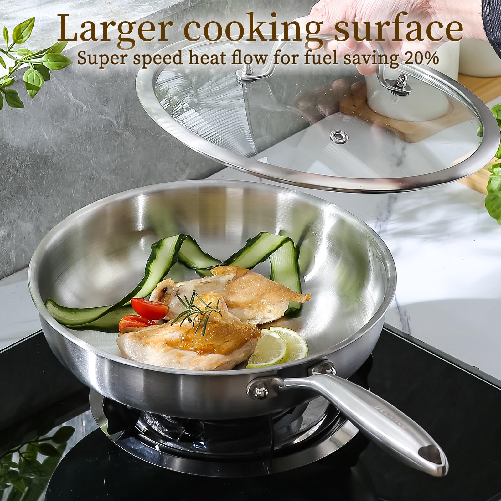 DELARLO Tri-Ply Stainless Steel Pan,18/10, 9"