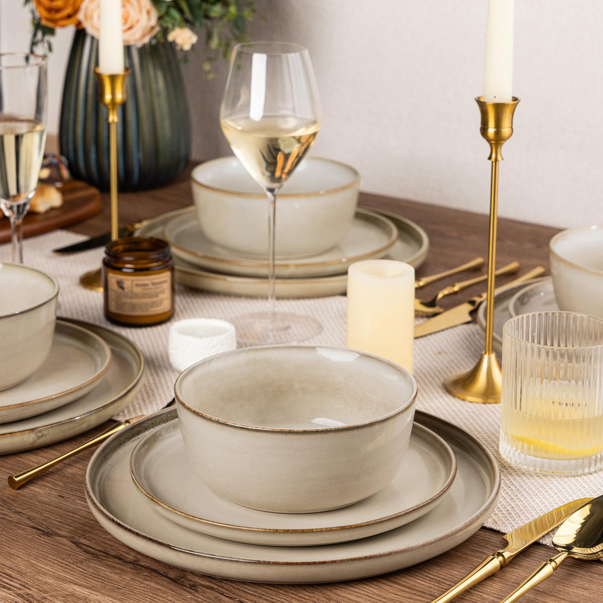 AmorArc Stoneware Dinnerware Sets for 8, 24Pcs Plates and Bowls Sets Dishes