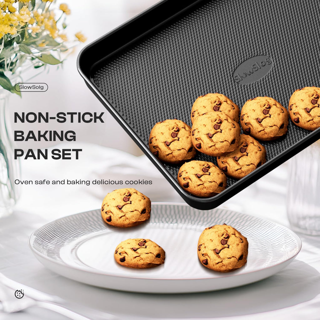 12-Piece Nonstick Bakeware Set, Stackable Non Toxic Baking Pans Set - Black