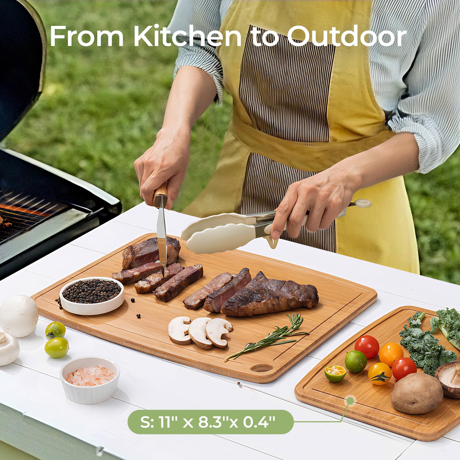 Keechee Dishwasher Safe Bamboo Cutting Boards 15.4x11.7in Heat-Resistant Chopping & Charcuterie Board with Juice Groove, Durable Lightweight Kitchen Essentials for Meat, Vegetables, Easy Clean