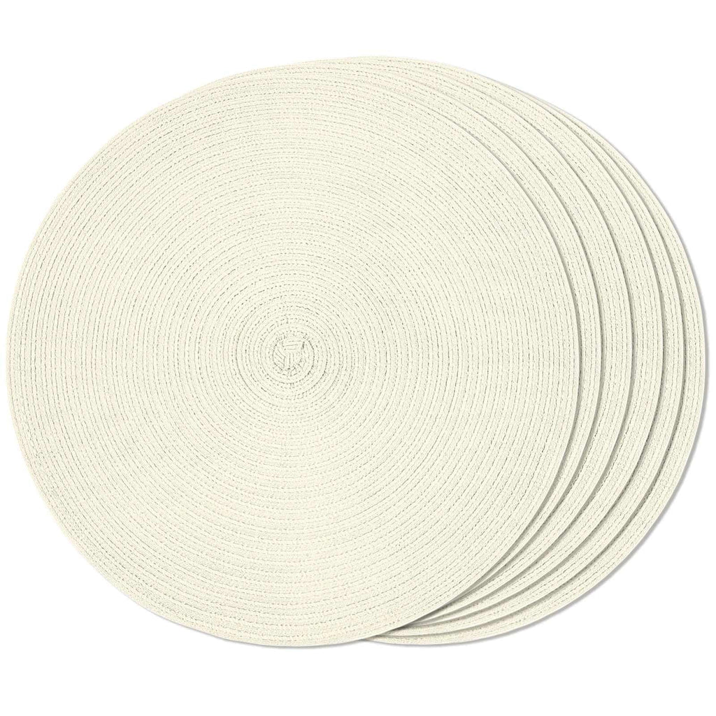 FunWheat Round Braided Placemats Set of 6 Place mats for Dining Tables Woven Heat Resistant Table Mats 15 inch (Ivory,6pcs)
