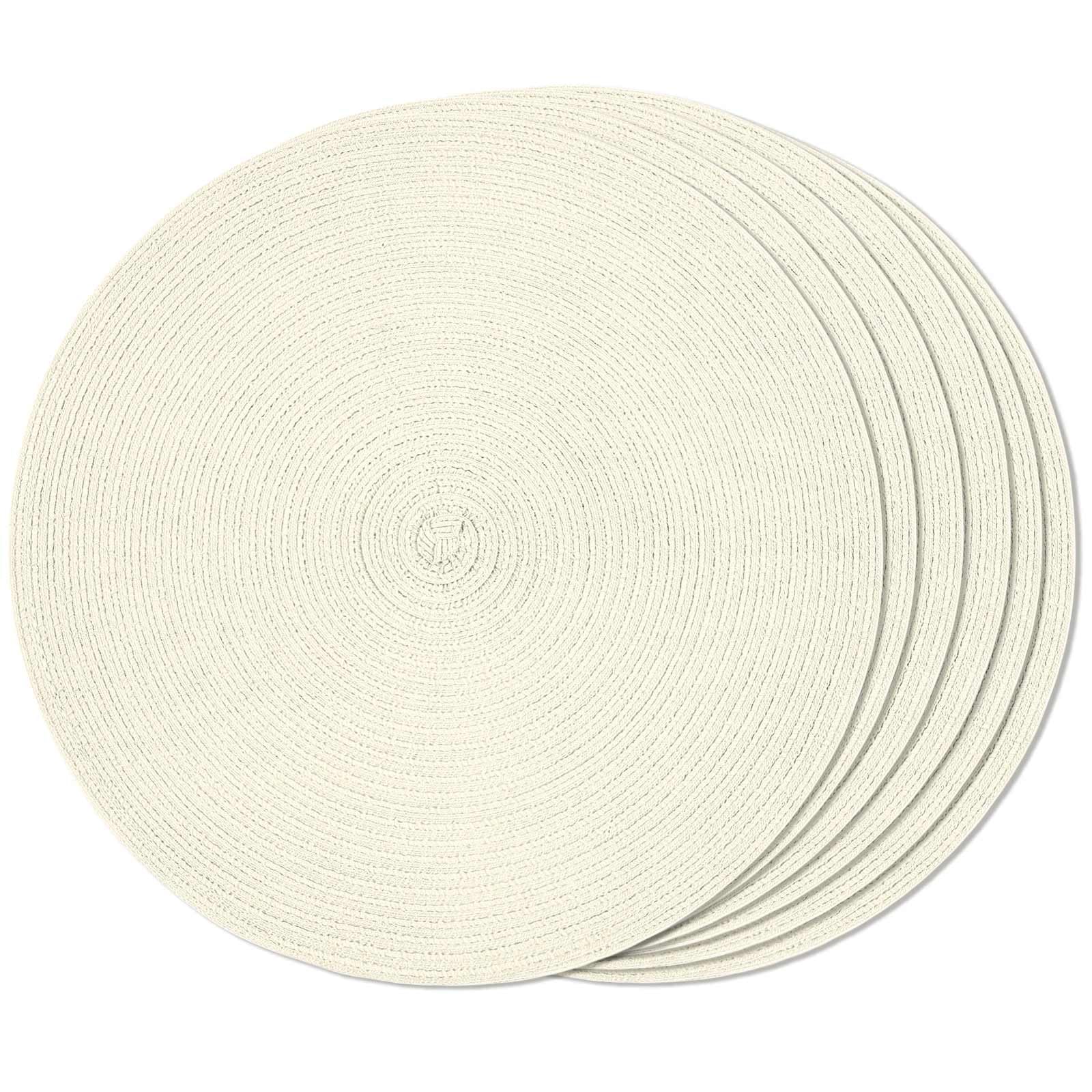 FunWheat Round Braided Placemats Set of 6 Place mats for Dining Tables Woven Heat Resistant Table Mats 15 inch (Ivory,6pcs)