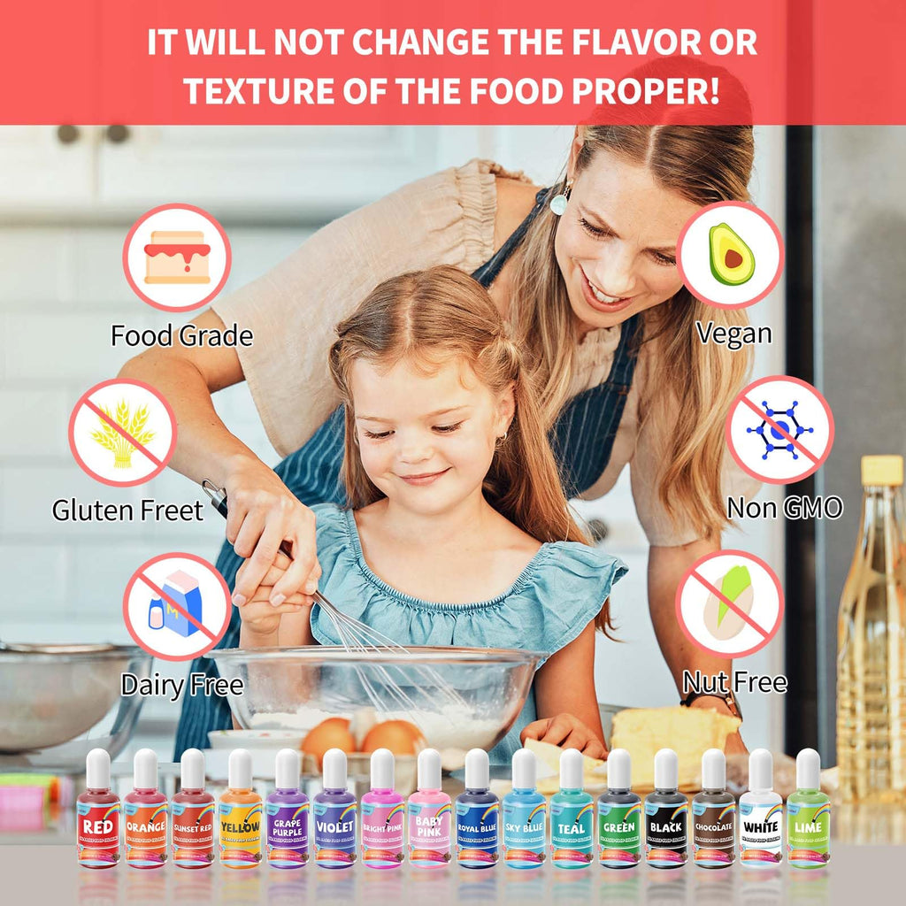 16 Colors Oil Based Food Coloring, 15ml Vibrant Colors for Baking