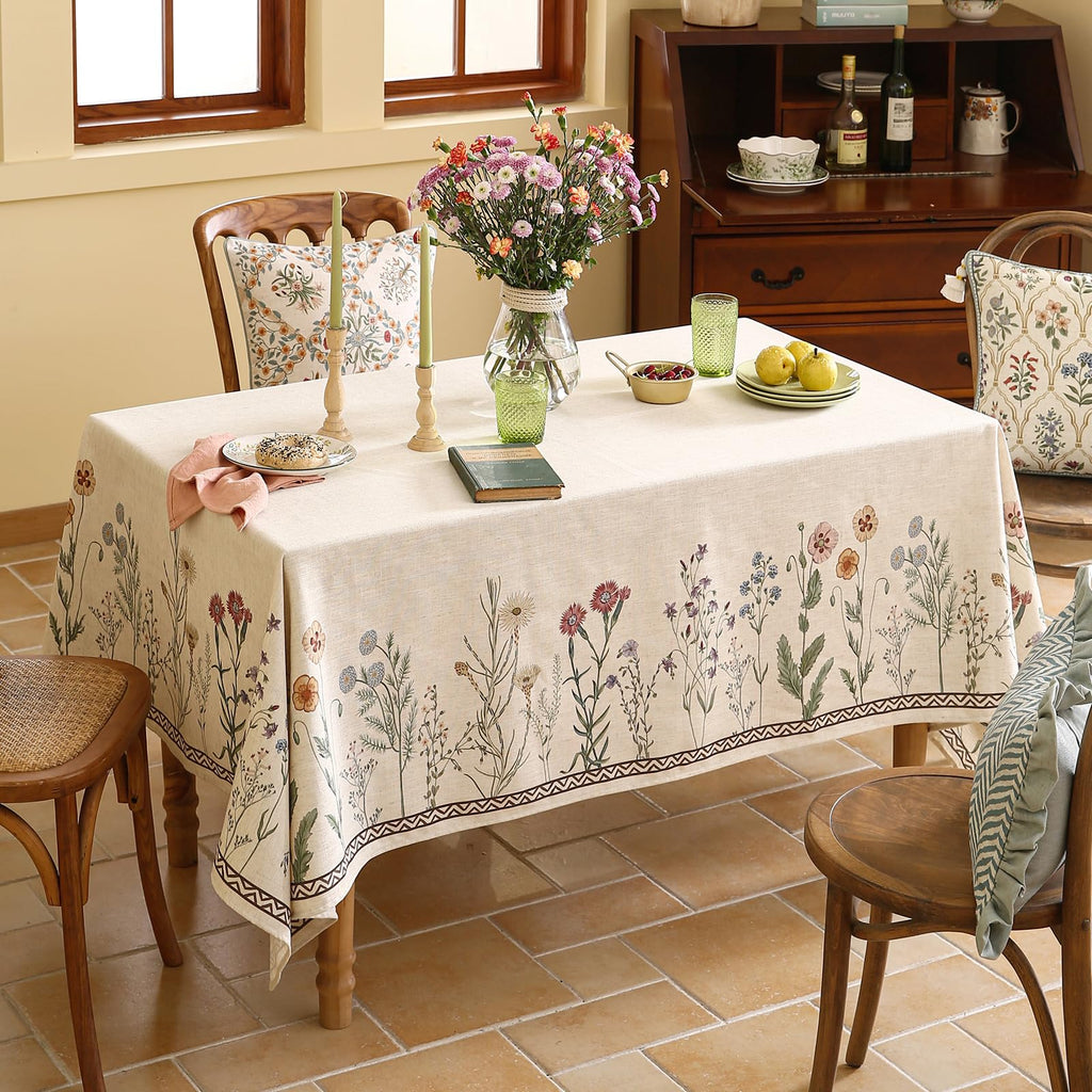ISAENNE Designer Linen Rectangular Tablecloth,102"x63"-Serenity G