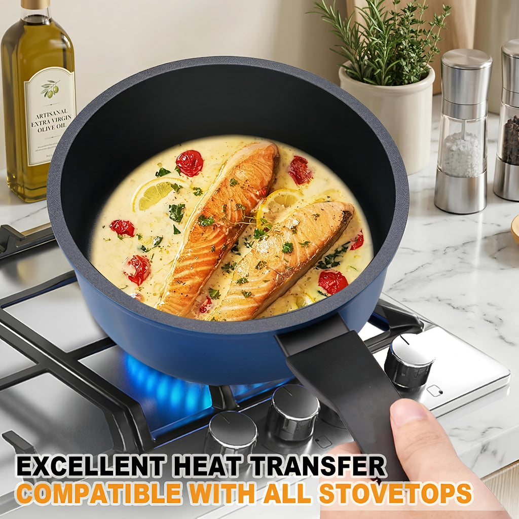 Legacy Culinaryware Nonstick Sauce Pan with Lid,1.5QT small pot, PFOA Free,Kitchen Pots Induction Pot,Cream