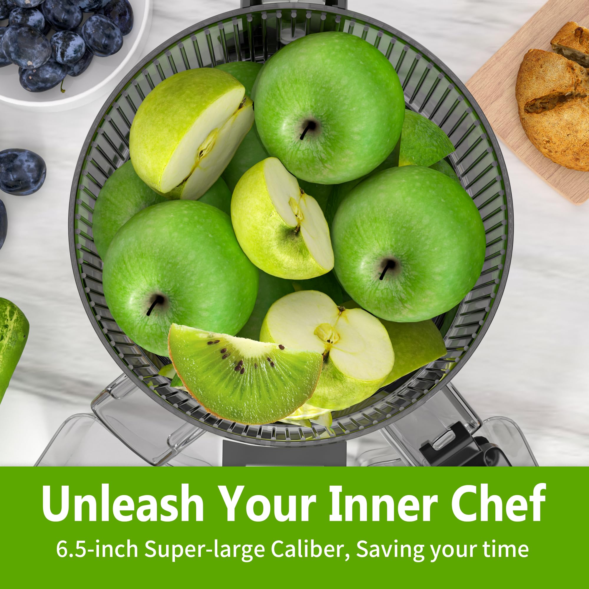 Cold Press Juicer – 6.5" Extra Large Feed Chute Fit Hands-Free Electric Masticating Juicer Machine, 350W Slow Masticating Juicer Machine for Whole Fruit and Vegetables – Easy Cleanup & Assembly.