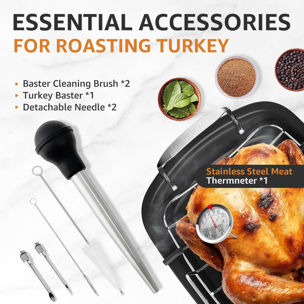 Turkey Roasting Pan, 17x13 Inch Roaster Pan for Turkey, Black&Silver