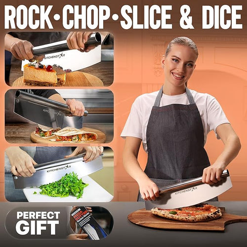 16-Inch Pizza Cutter Rocker Blade, 304 Stainless Steel Slicer Knife, Silver