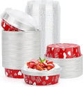 Beasea Mini Pie Pans with Lids Disposable, Set of 100 Pack 4” 8oz Red Aluminum Baking Foil Tins Small Round Tart Container for Individual Cupcake Cheesecake Ramekin Dessert Muffin Quiche Oven Dishes
