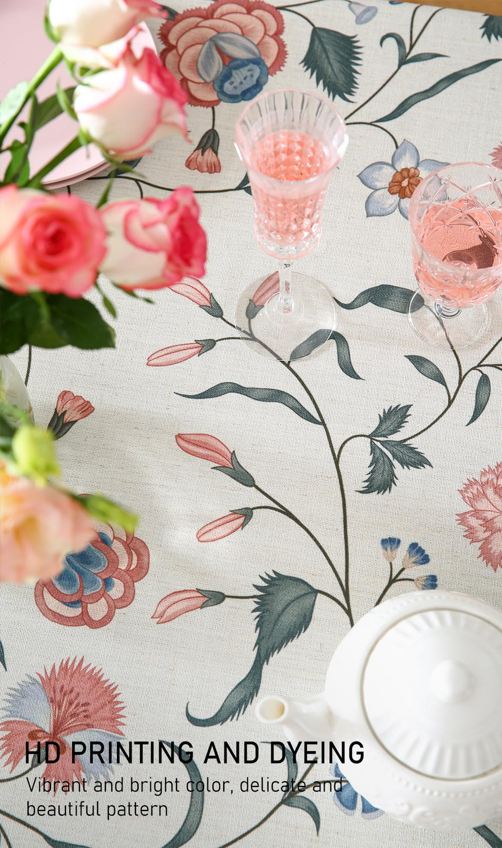 ISAENNE Designer French Linen Tablecloth Rectangular,79"x55"-Daffy