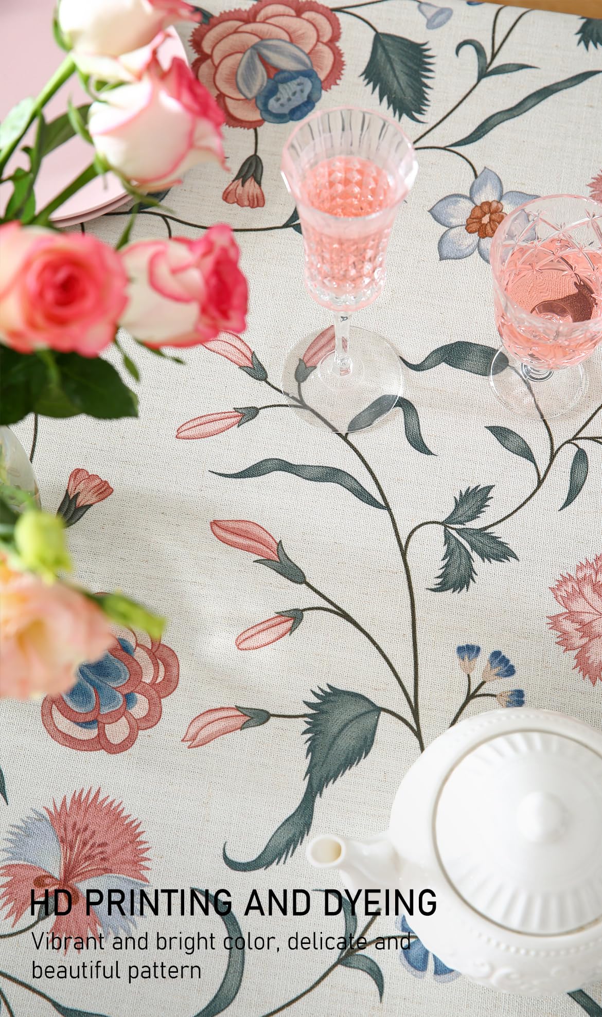 ISAENNE Designer French Linen Tablecloth Rectangular,71"x55"-Daffy