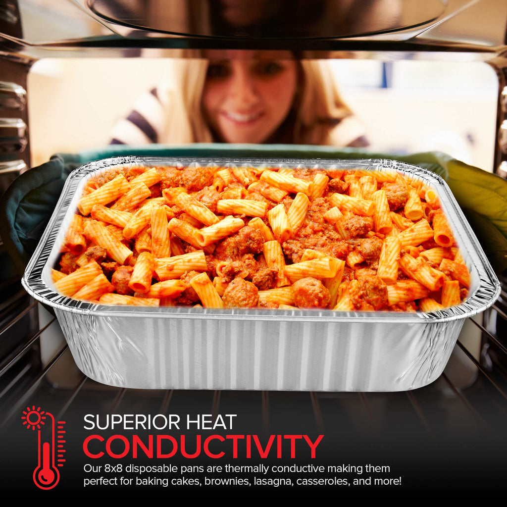 Stock Your Home 8x8 Foil Pans with Lids (20 Pack) 8 Inch Square Aluminum Pans with Covers -Disposable Food Containers Great for Baking Cake, Cooking, Heating, Storing, Prepping Food