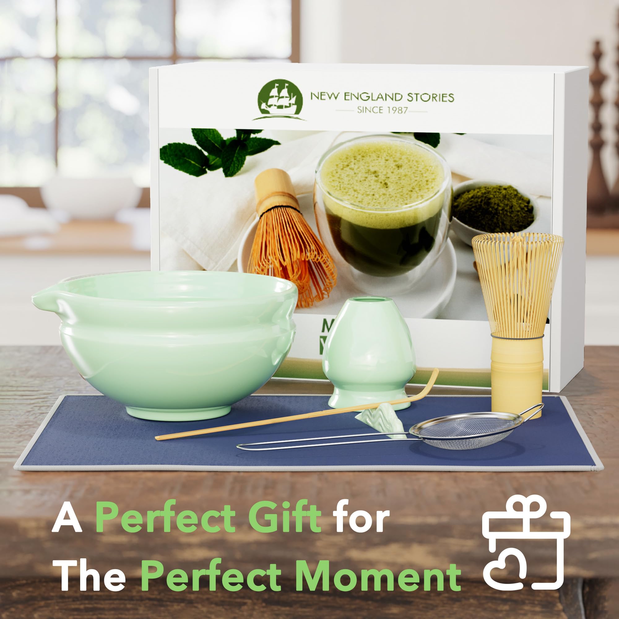 7 Pcs Matcha Whisk Set, Perfect Matcha Kit for Matcha Lovers Includes Ceramic Bowl, Bamboo Whisk, Holder, Scoop, Sifter & Cloth