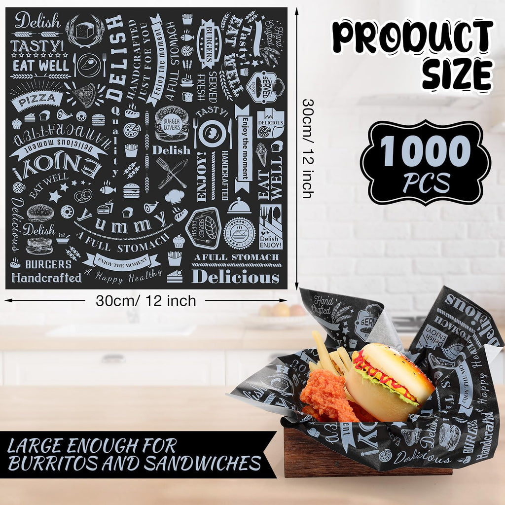 Outus 1000 Pcs 12 x 12 Inch Deli Wax Paper Sheets, Black