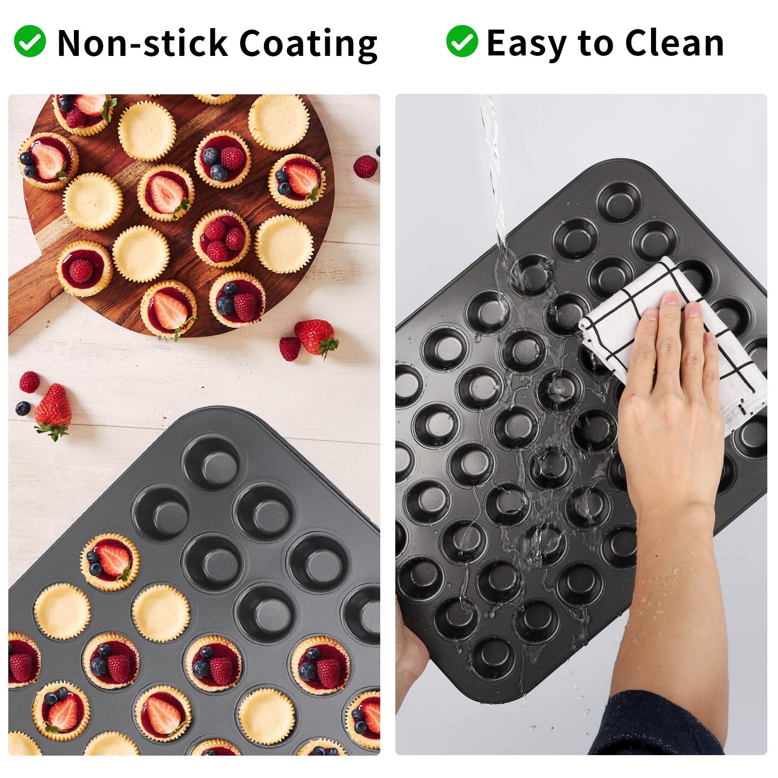 Beasea Mini Muffin Pan 48 Cups Nonstick, 1 Pack 48 Mini Small Tiny Cup Non Stick Muffin Baking Pan Tin Tray Carbon Steel Bakeware Individual Cupcake Baking Pan - Black