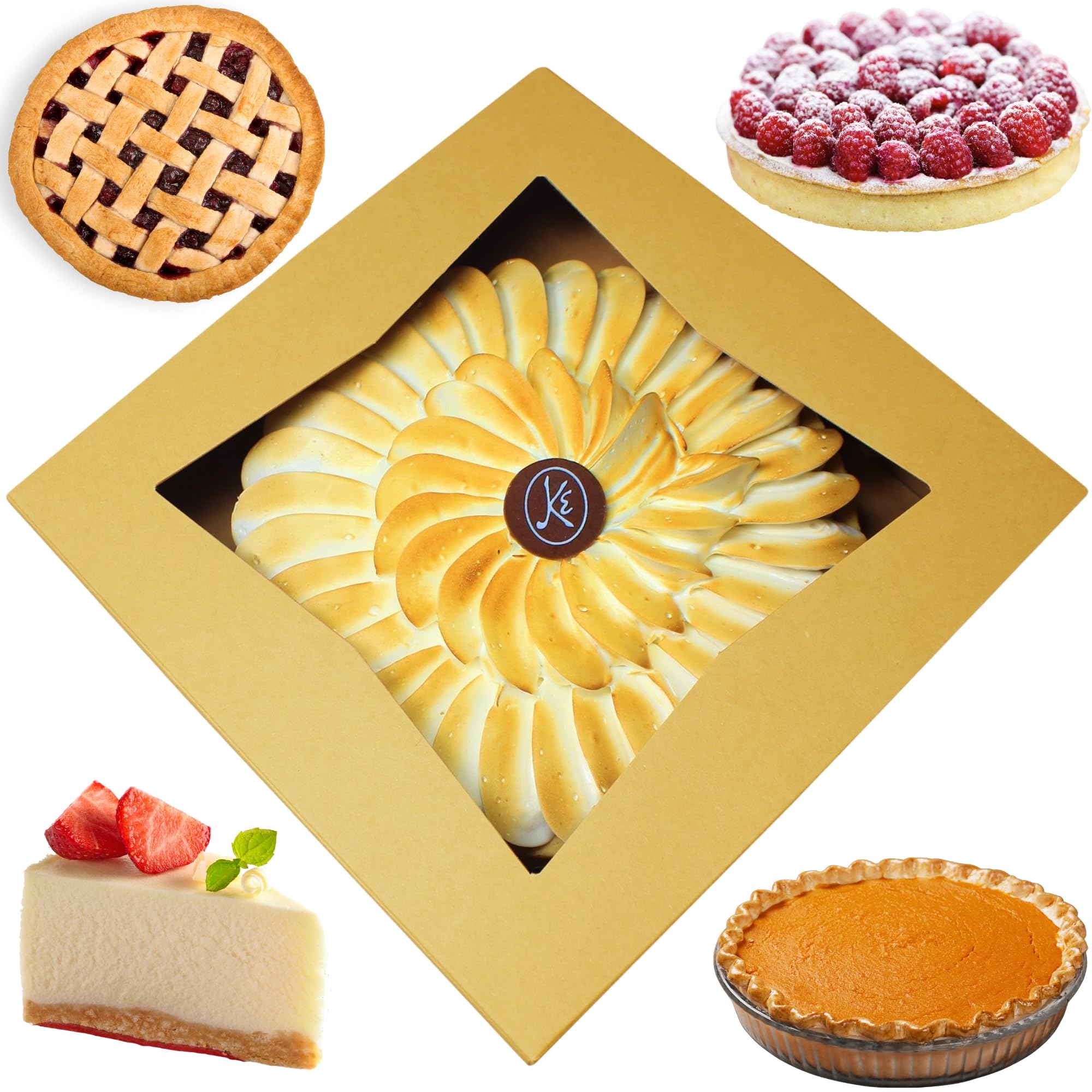 BAKELUV Pie Boxes for 9 Inch Pie | Brown, 25 Pack | 9x9x2.5 Bakery Box with Window, 9x9 Cookie Box, 9 Inch Pastry Boxes with Window Bulk, Cake Boxes, Auto Pop Up