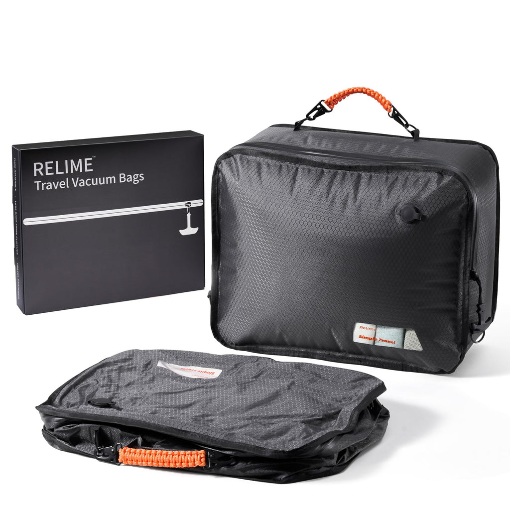 Relime Apex Series Vacuum Bags for Travel Luggage, 180° Open, Reusable Compression Bags for travel Pack, Vacuum Seal Packing Cube for Cloth (2Medium No Pump)