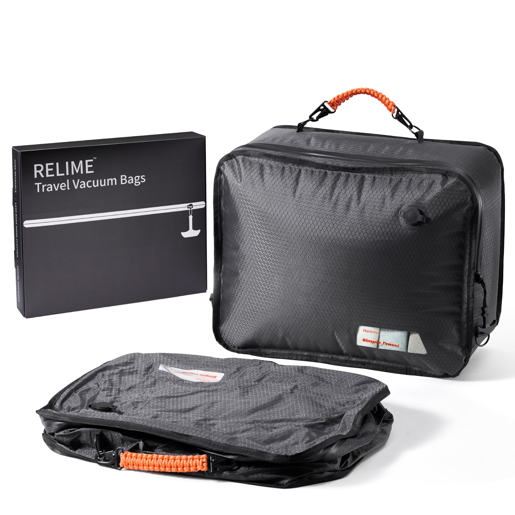 Relime Apex Series Vacuum Bags for Travel Luggage, 180° Open, Reusable Compression Bags for travel Pack, Vacuum Seal Packing Cube for Cloth (2Medium No Pump)