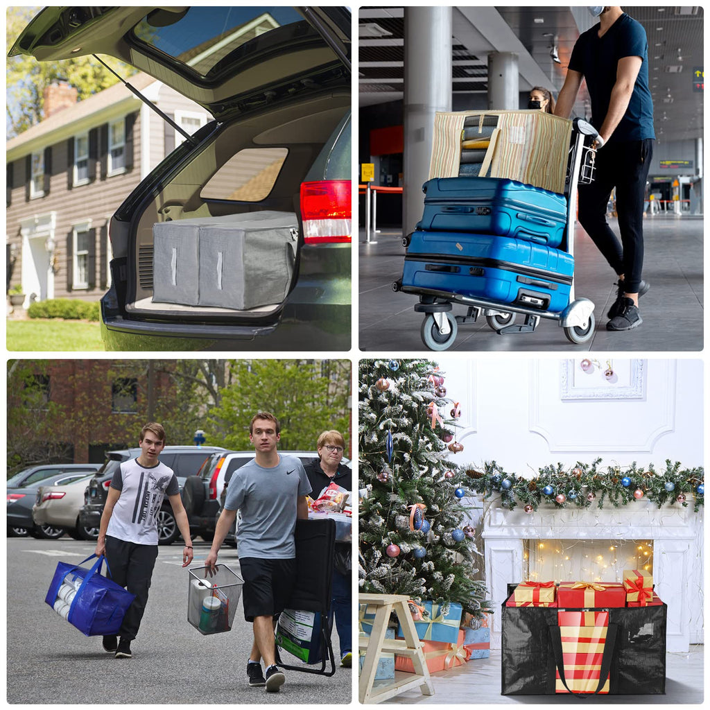 BALEINE 4-Pack Oversized Moving Bags with Reinforced Handles, Heavy-Duty Storage Tote Moving Supplies for Packaging, Camping (Blue w/Window, 4-Pack)