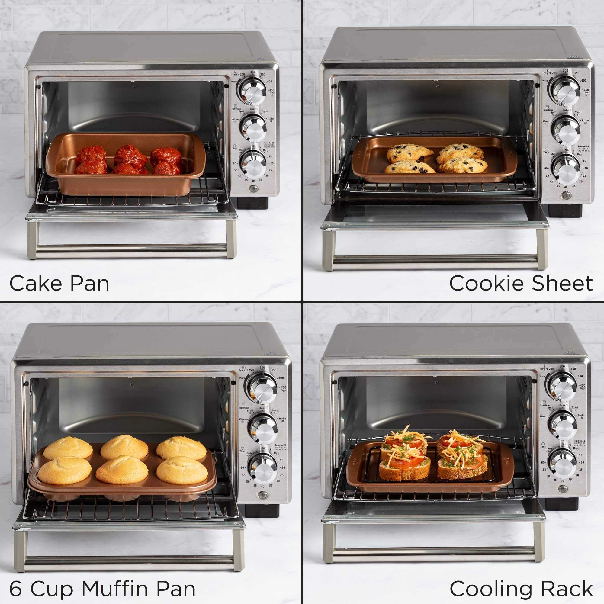 Ecolution Non-Stick Toaster Oven Bakeware Set, 4 Piece, Carbon Steel, Easy to Clean and Perfect for Single Servings, Copper